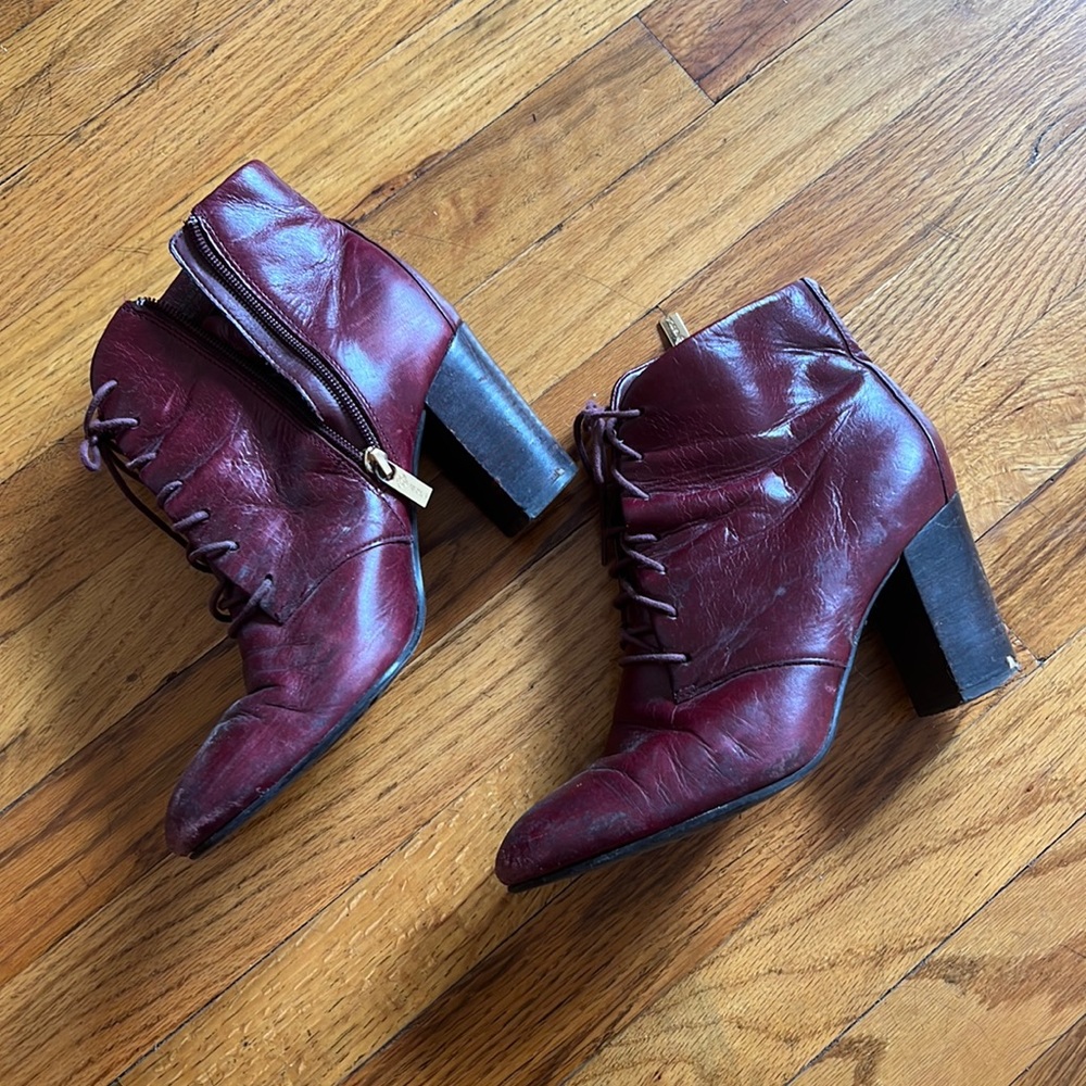 Burgundy heeled booties